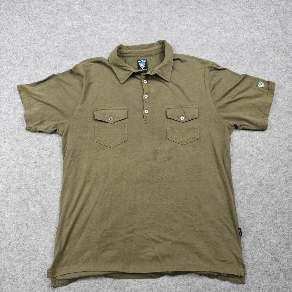 Kuhl Polo Shirt Mens Large Green Cotton Polyester Short Sleeve Pockets